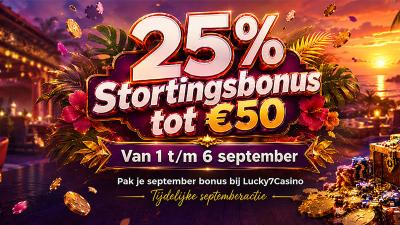25% stortingsbonus tot €50 bij Lucky 7 Casino beschikbaar 25% stortingsbonus tot €50 bij Lucky 7 Casino beschikbaar